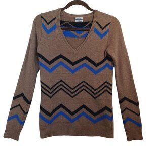 Wallace Cashmere Blend Sweater V Neck Pullover‎ Chevron Weave Womens XS